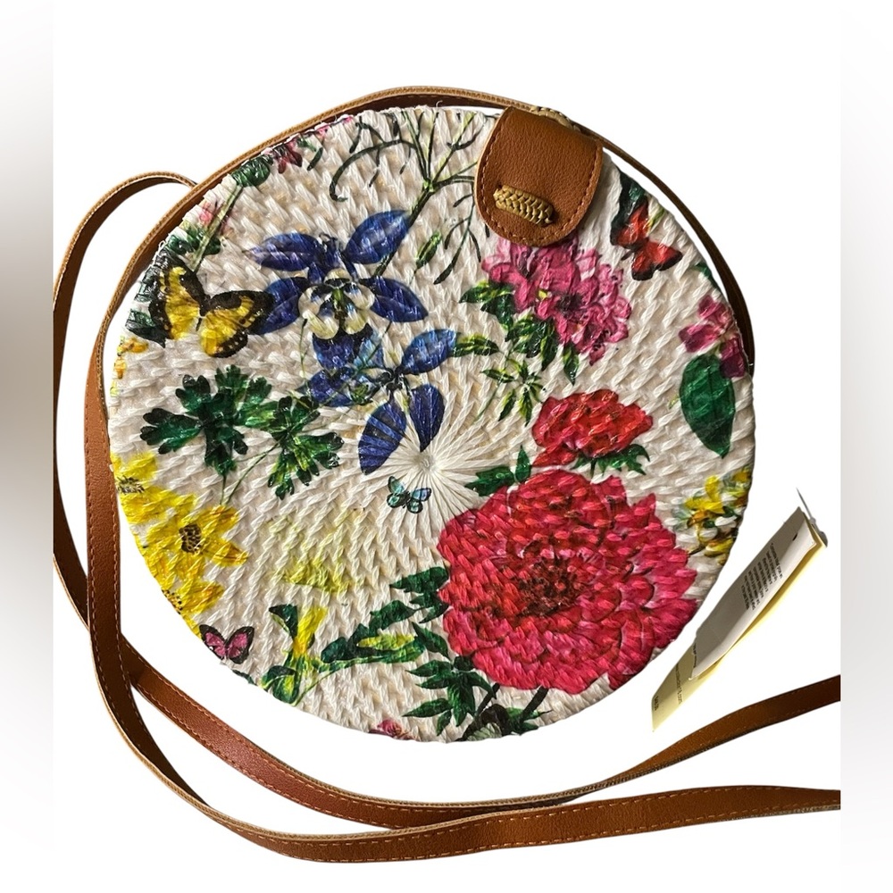 NWT Collection Eighteen garden Handwoven Round Rattan Bag Shoulder Straps